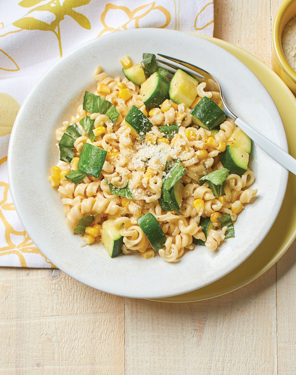 Corn & Zucchini Pasta with basil