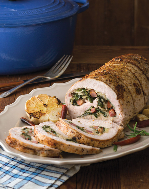Fennel and Mustard Greens Stuffed Pork Loin